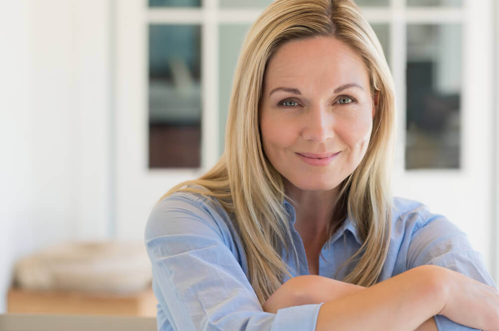 Woman in her 40s with young looking skin