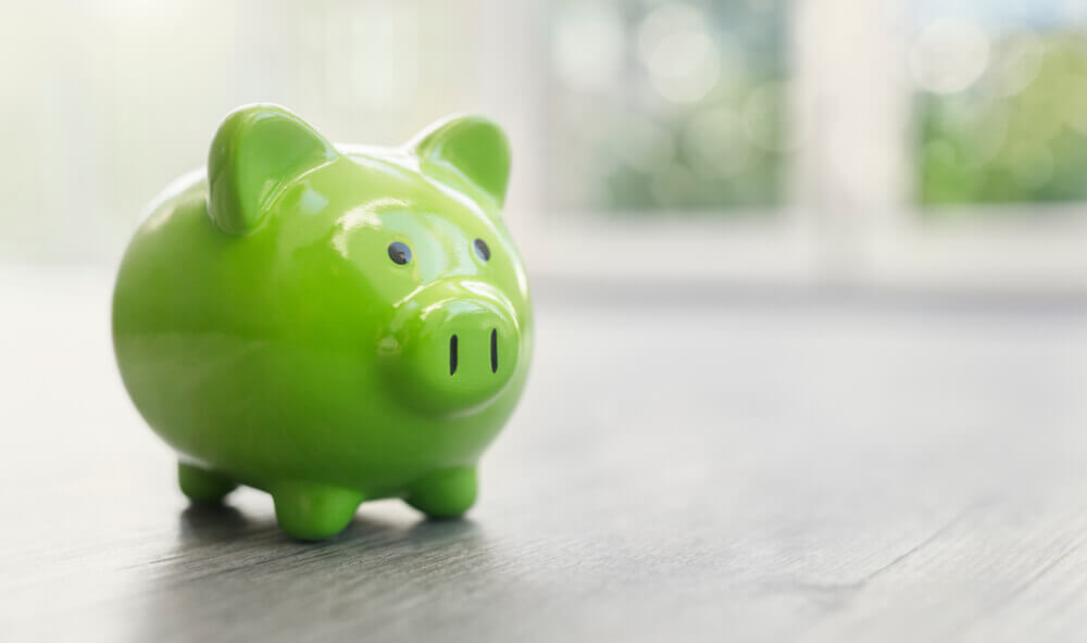 Closeup of green piggy bank