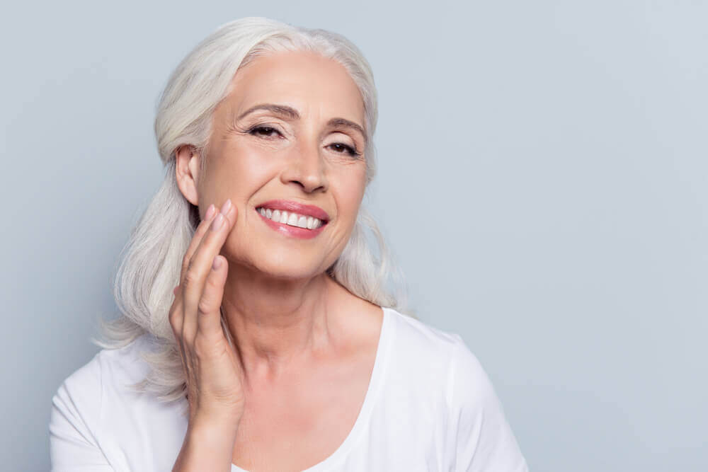 Senior woman with gray hair and beautiful skin